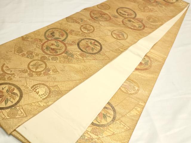平和屋着物◎能裳綴 六通柄袋帯 短冊花丸文 金糸 正絹 逸品 AAAM5670cx