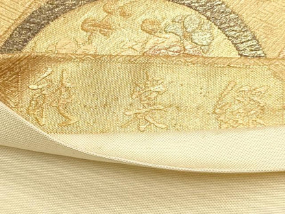 平和屋着物◎能裳綴 六通柄袋帯 短冊花丸文 金糸 正絹 逸品 AAAM5670cx