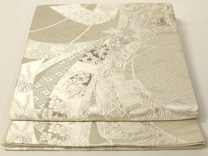平和屋着物◎六通柄袋帯 唐織 束ね熨斗花鳥文 プラチナ箔二重織 正絹 逸品 AAAM5694cx