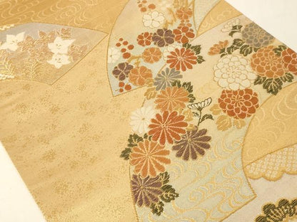 平和屋着物◎六通柄袋帯 地紙草花文 金銀糸 引箔 正絹 逸品 AAAM5695cx