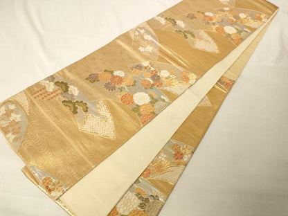 平和屋着物◎六通柄袋帯 地紙草花文 金銀糸 引箔 正絹 逸品 AAAM5695cx