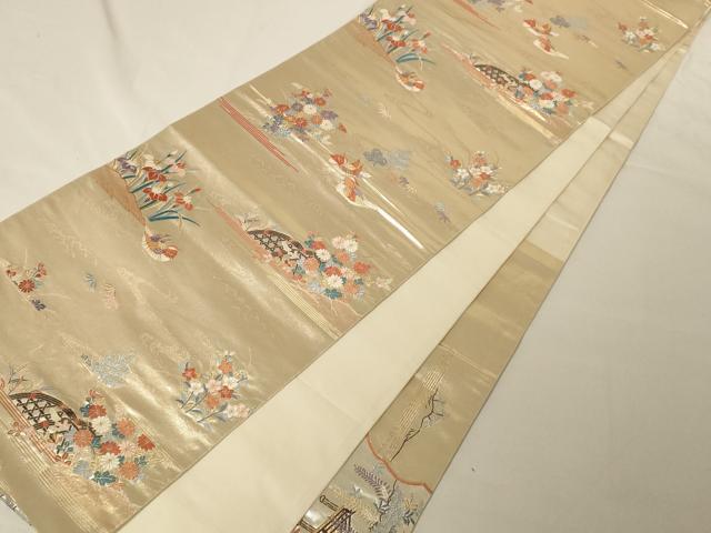 平和屋着物◎六通太鼓柄袋帯 唐織 清閑離宮春秋文 金糸 正絹 逸品 AAAM5699cx