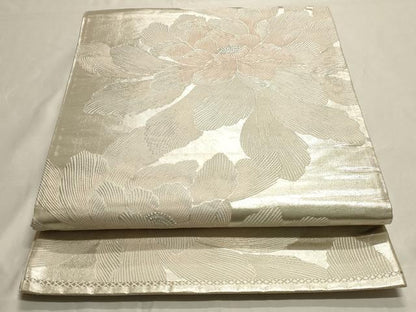 平和屋着物◎六通柄袋帯 彩絲牡丹文 銀糸 正絹 逸品 AAAM5751cx