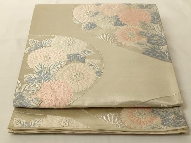 平和屋着物◎六通柄袋帯 唐織 流水草花文 八重菊 銀糸 正絹 逸品 AAAM5772cx