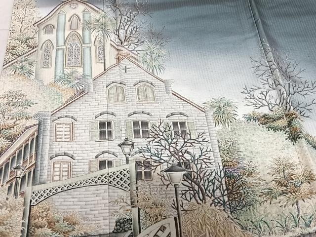 平和屋着物●伝統工芸士 京友禅染色作家 田家鬼彩 訪問着 風景樹林文 暈し染め 正絹 逸品 AAAM5979ph