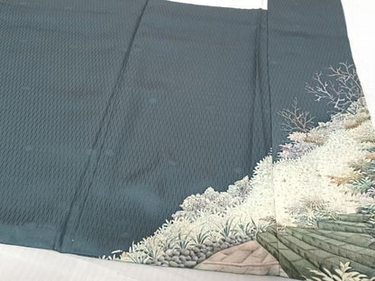平和屋着物●伝統工芸士 京友禅染色作家 田家鬼彩 訪問着 風景樹林文 暈し染め 正絹 逸品 AAAM5979ph