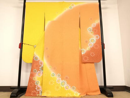 平和屋着物●クレージュ　振袖　舞花文　暈し染め　正絹　逸品　AAAM6004ph