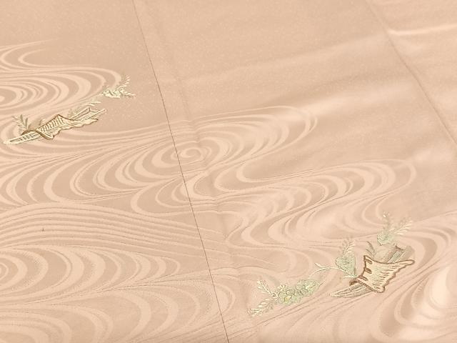 平和屋着物■豪華色留袖 総刺繍 流水花文 正絹 逸品 AAAM6379sa