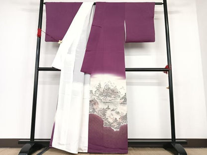 平和屋着物●豪華色留袖 寿光織 風景枝花文 暈し染め 金糸 正絹 逸品 AAAM6801ph