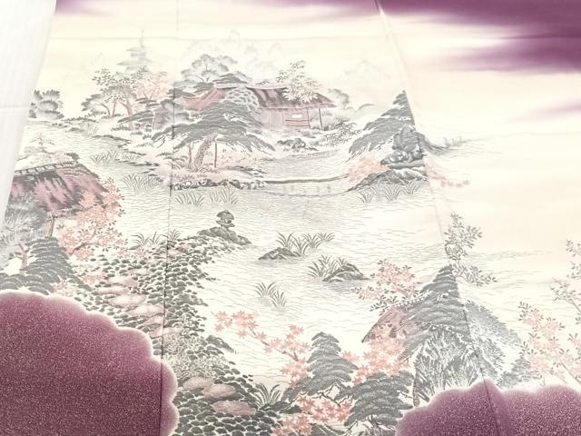 平和屋着物●豪華色留袖 寿光織 風景枝花文 暈し染め 金糸 正絹 逸品 AAAM6801ph