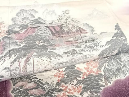 平和屋着物●豪華色留袖 寿光織 風景枝花文 暈し染め 金糸 正絹 逸品 AAAM6801ph