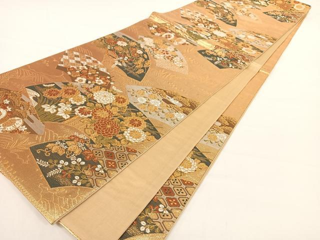 平和屋着物◎六通柄袋帯　地紙吉祥花文　金銀糸　正絹　逸品　AAAM6856ey