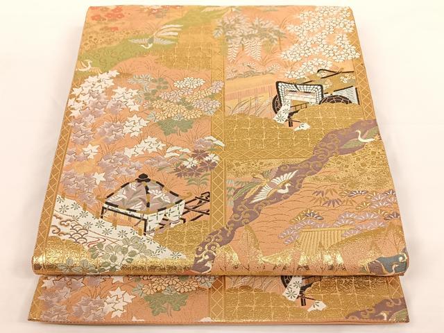 平和屋着物◎六通柄袋帯 天上風景花文 金糸 正絹 逸品 AAAM6864ey