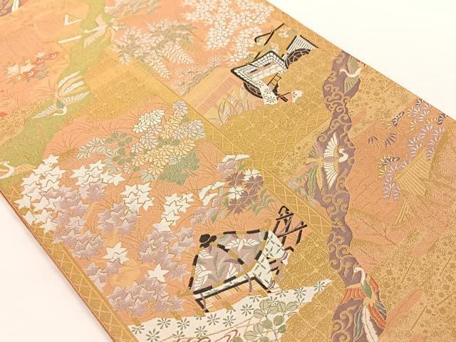 平和屋着物◎六通柄袋帯 天上風景花文 金糸 正絹 逸品 AAAM6864ey