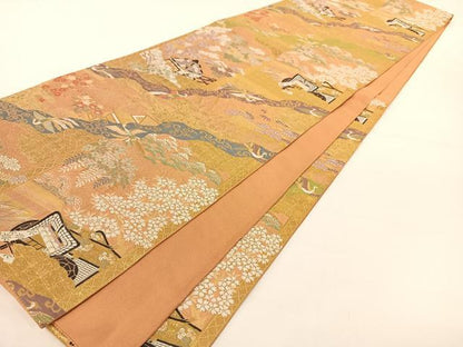 平和屋着物◎六通柄袋帯 天上風景花文 金糸 正絹 逸品 AAAM6864ey