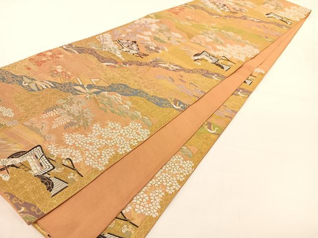 平和屋着物◎六通柄袋帯 天上風景花文 金糸 正絹 逸品 AAAM6864ey
