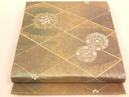 平和屋着物◎六通柄袋帯 正倉院花鳥文 金糸 引箔 正絹 逸品 AAAM6871ey