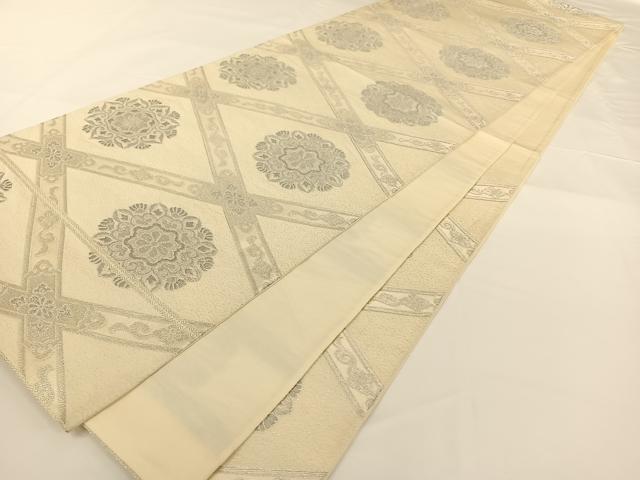 平和屋着物◎六通柄袋帯 正倉院天上花文 銀糸 正絹 逸品 AAAM6935ey