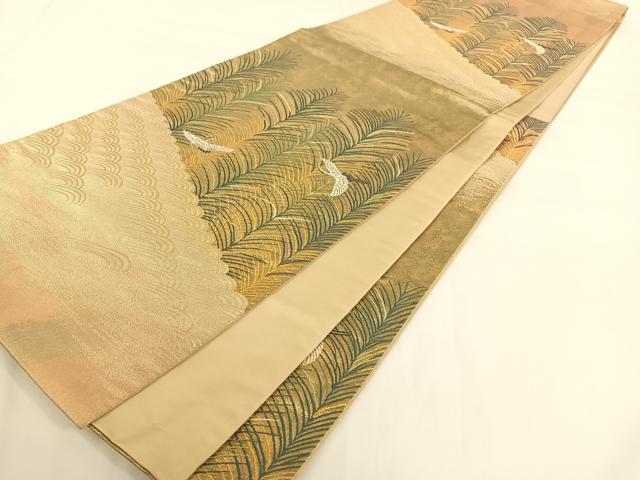 平和屋着物◎六通柄袋帯 流水飛鶴松文 金銀糸 引箔 正絹 逸品 AAAM6964ey
