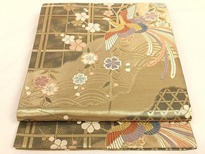 平和屋着物◎六通柄袋帯 唐織 道長鳳凰花文 金糸 正絹 逸品 AAAM6969ey