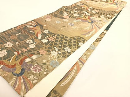 平和屋着物◎六通柄袋帯 唐織 道長鳳凰花文 金糸 正絹 逸品 AAAM6969ey