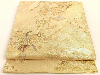 平和屋着物◎佐賀錦 六通柄袋帯 絵巻風景花鳥文 金糸 正絹 逸品 AAAM7002ey