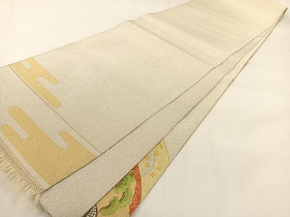 平和屋着物◎綴れ 太鼓柄袋帯 扇面人物風景文 金銀糸 正絹 逸品 AAAM7005ey
