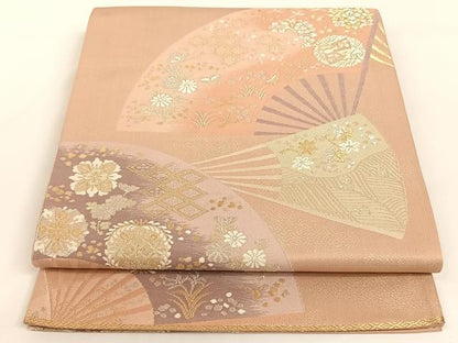 平和屋着物◎六通柄袋帯 扇面吉祥花鳥文 金銀糸 正絹 逸品 AAAM7009ey