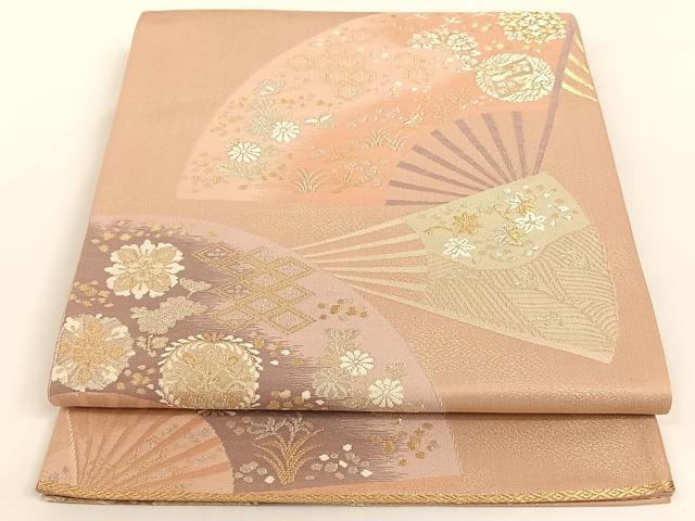 平和屋着物◎六通柄袋帯 扇面吉祥花鳥文 金銀糸 正絹 逸品 AAAM7009ey