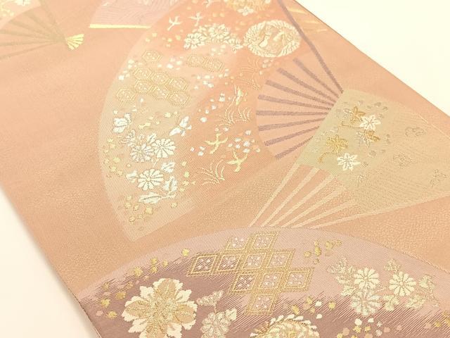 平和屋着物◎六通柄袋帯 扇面吉祥花鳥文 金銀糸 正絹 逸品 AAAM7009ey