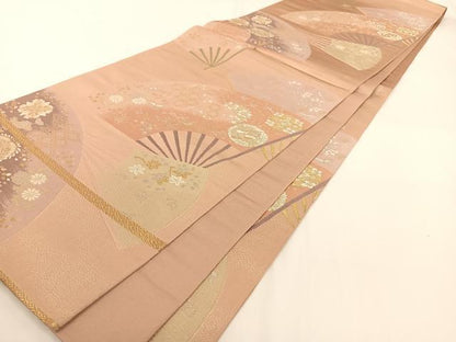 平和屋着物◎六通柄袋帯 扇面吉祥花鳥文 金銀糸 正絹 逸品 AAAM7009ey