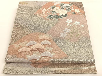 平和屋着物◎六通柄袋帯 唐織 重山吉祥花文 金銀糸 正絹 逸品 AAAM7022ey