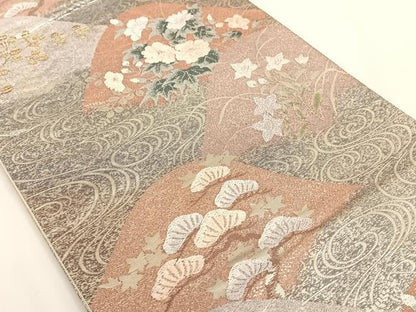 平和屋着物◎六通柄袋帯 唐織 重山吉祥花文 金銀糸 正絹 逸品 AAAM7022ey