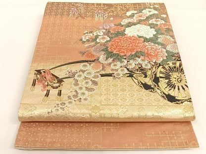 平和屋着物◎六通柄袋帯 唐織 花車文 金糸 正絹 逸品 AAAM7025ey
