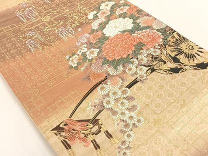 平和屋着物◎六通柄袋帯 唐織 花車文 金糸 正絹 逸品 AAAM7025ey
