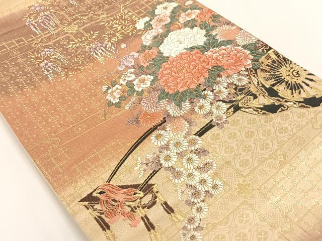 平和屋着物◎六通柄袋帯 唐織 花車文 金糸 正絹 逸品 AAAM7025ey