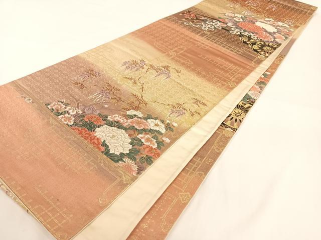 平和屋着物◎六通柄袋帯 唐織 花車文 金糸 正絹 逸品 AAAM7025ey