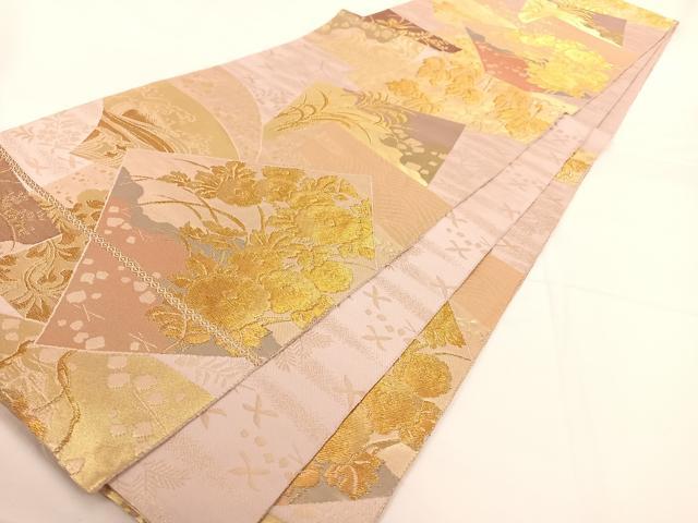 平和屋着物◎両面六通柄袋帯　色紙吉祥花文　金糸　正絹　逸品　AAAM7031ey