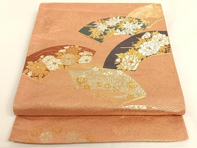 平和屋着物◎六通太鼓柄袋帯 秋草京広文 金銀糸 正絹 逸品 AAAM7034ey