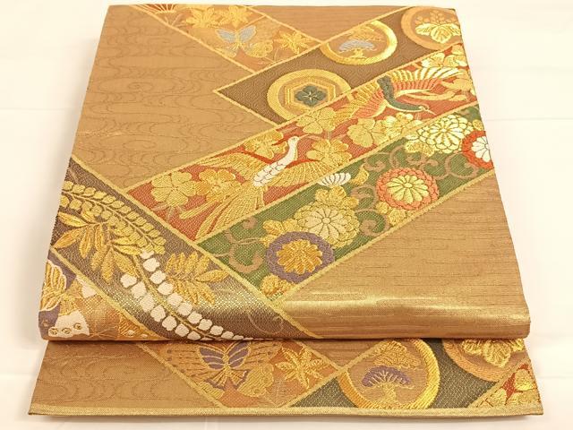 平和屋着物◎六通柄袋帯 吉祥花鳥文 金糸 正絹 逸品 AAAM7043ey