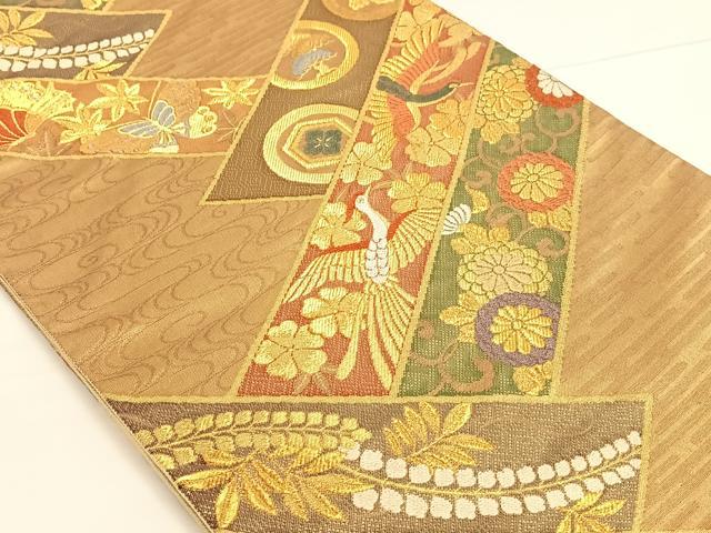 平和屋着物◎六通柄袋帯 吉祥花鳥文 金糸 正絹 逸品 AAAM7043ey