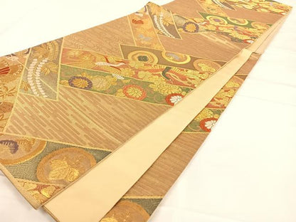 平和屋着物◎六通柄袋帯 吉祥花鳥文 金糸 正絹 逸品 AAAM7043ey