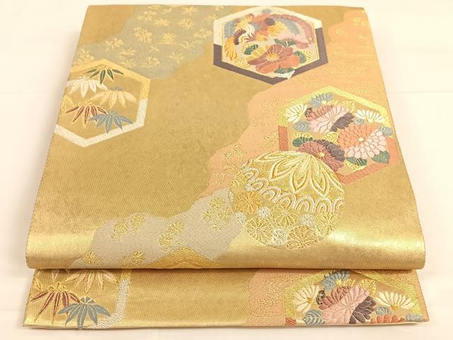 平和屋着物◎六通柄袋帯 唐織 波留咲花文 金銀糸 引箔 正絹 逸品 AAAM7047ey