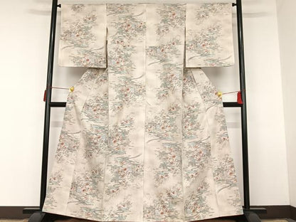 平和屋着物■上質な紬　風景草花文　正絹　逸品　AAAM7311oa