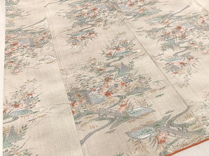 平和屋着物■上質な紬　風景草花文　正絹　逸品　AAAM7311oa
