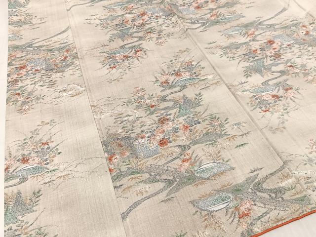 平和屋着物■上質な紬　風景草花文　正絹　逸品　AAAM7311oa