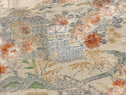 平和屋着物■上質な紬　風景草花文　正絹　逸品　AAAM7311oa