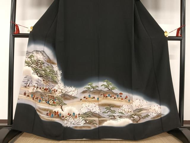 平和屋着物■豪華黒留袖 手描き 人物風景文 暈し染め 金彩 正絹 逸品 AAAM7617np