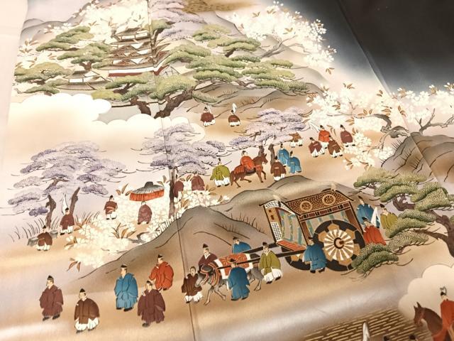 平和屋着物■豪華黒留袖 手描き 人物風景文 暈し染め 金彩 正絹 逸品 AAAM7617np