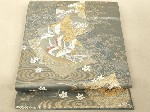 平和屋着物◎西陣 六通柄袋帯 唐織 流水飛鶴花文 金糸 正絹 逸品 AAAM7750fw
